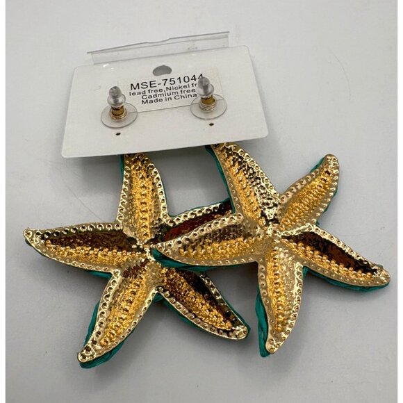 Raffia Starfish Dangle Earrings Vibrant Pink Green Yellow Lead & Nickel Free New - Picture 2 of 4